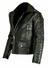 Blouson de motard en cuir véritable pour hommes, manches latérales à...