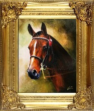 Cheval - Peinture À L'Huile Peint à la Main Cadre Signé 34x30cm Murale Wanddeko,