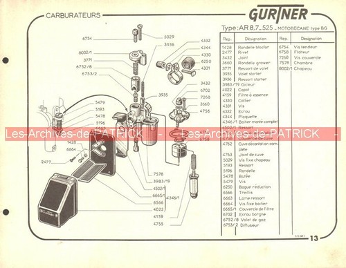 Fiche carburateur gurtner type - gurtner,
