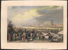 1839 Gravure aquarellée Vue de Epsom course de chevaux Londres Angleterre