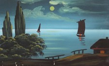 Tableau vintage à la gouache paysage de nuit