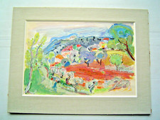 PEINTURE GOUACHE ancienne : PAYSAGE DE PROVENCE / peintre Russe KIKOINE