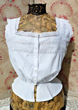 ANCIEN CACHE CORSET en percale fine garni de dentelle anglaise vers 1900 ligne S