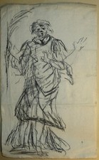 Ecole FRANCAISE XVIII-XIX DESSIN PIERRE NOIRE ETUDE HOMME DRAPÉ MOUVEMENT 1800