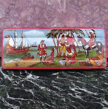 BOITE peinture AQUARELLE vintage TOLE LITHOGRAPHIEE INDIENS découverte AMERIQUE