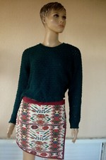 JUPE ETHNIQUE BLANC/ VERT / BORDEAUX ORIGINAL NEUVE + CADO PULL VERT T M 38/40