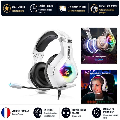 Ozeino casque gaming blanc - casque,