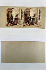 Affûteur mobile aiguisant les couteaux d'une femme, Vintage albumen print, 