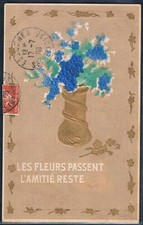 Y133 ART NOUVEAU FORGET ME NOT VASE GOLD Embossed 1908