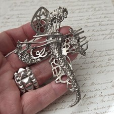 Christian LACROIX Signé Grand Pendentif Croix Bronze 9,5 cm Bijou Haute Couture 