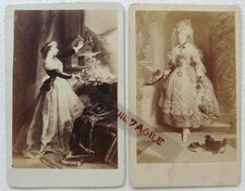 2 CDV PHOTO albumen jeune femme et petit chien - liberté de l'oiseau G196