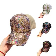 Scintillant Casquette de Baseball D��contract�� Paillette Maille Queue Cheval