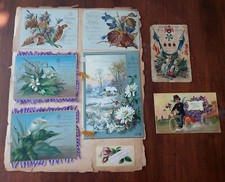 LOT 2 PLANCHES CHROMOS DÉCOUPIS CARTE VOEUX 1884 RECTO VERSO 19 ème IMAGES