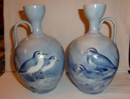 Paire vases oiseaux peints - oiseaux,