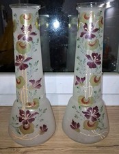 ANCIENNE BELLE PAIRE DE VASE GIVRE DECOR FLORAL VIOLETTE