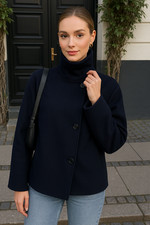 Manteau femme chic à col haut, veste oversize élégante hiver et automne