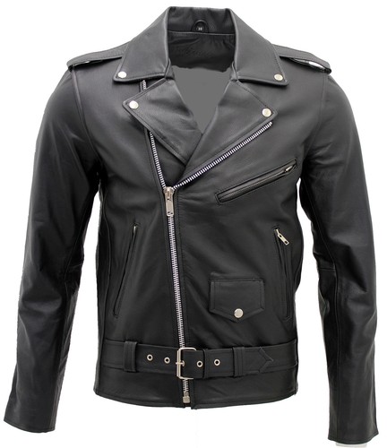 Veste motard cuir noir - veste, en