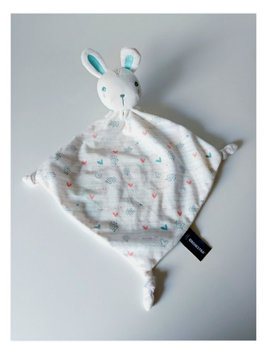 Doudou plat lapin blanc rayé - plat,