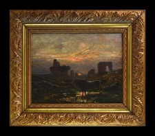 Alexandre Gaston Guignard 1848-1922. "Vaches auprès des ruines dans la Pampa."