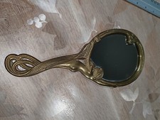 Ancienne face main miroir laiton mirror decor femme nue de style art nouveau