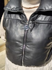 Vest Doudoune Courte Rembourrée sans  manche col montant noir en éco-cuir T M