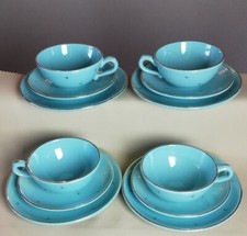 Service à Café, Thé turquoise étoiles dorés, 12 pièces ancien année 40-50