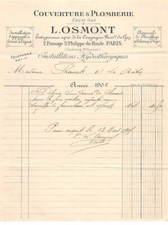 Facture.AM19962.Paris.1905.L Osmont.Couverture de plomberie.Eau et Gaz.Chauffa