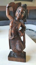Sculpture/Danseuse Balinaise éventail, en bois de Coromandel sculpté main/26 cm