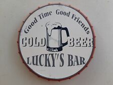 Tôle publicitaire LUCKY'S BAR enseigne brasserie COLD BEER capsule bière bistro