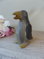 Statuette Pingouin Vintage en Bois Plein