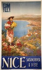 "NICE SAISON D'HIVER & D'ETE / PLM"Affiche originale litho entoilée Pierre COMBA