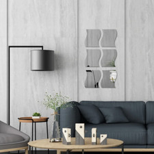 6 Pièces 3D Vague Carré Adhésif Décalcomanies Vague Forme Miroir Stickers Muraux