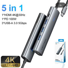 Hub USB-C 5 en 1 HDMI 4K USB 3.0 PD 100W Lecteur SD TF Adaptateur Multiport PC