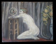 [ART NOUVEAU HsT NU FEMININ] Huile sur toile : La Femme au poisson.