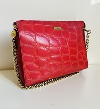 Sac bandoulière vintage GIANFRANCO FERRE cuir crocodile rouge gaufré chaîne d...