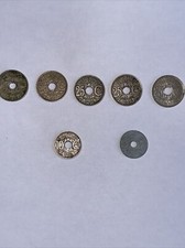 Lot 7 pièces France trouées années 20, 30 et 40 :  2x10centimes et 5x25centimes