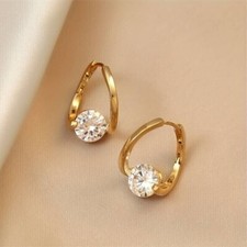 Coupe Ronde Imitation Diamant Classe Huggie Créole Boucles 14k or Jaune Plaqué