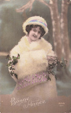 CP BONNE ANNEE FEMME ELEGANTE