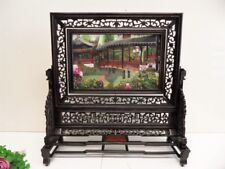 PARAVENT DE TABLE BUREAU ASIATIQUE A DECOR JARDIN CHINOIS/JAPONAIS SOIE BRODEE