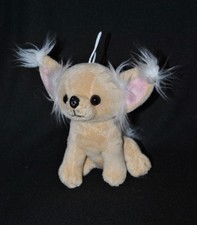 Peluche doudou chien NICKY TOY beige rose blanc yeux & nez durs 16 cm assis TTBE