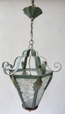 LANTERNE DE COULOIR CORRIDOR METAL VERRE CATHEDRALE  1950