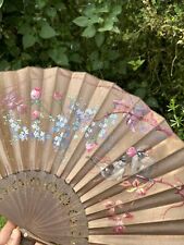 Éventail vers 1900 & Peinture sur Soie & Art Nouveau & Oiseaux & Fleurs