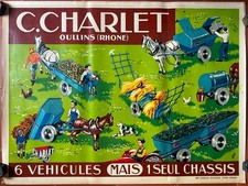 Affiche CHARLET Oullins 6 Véhicules 1 Chassis Agriculture Animaux Tracteur 60x80