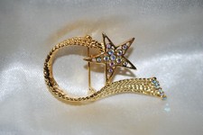 Golden Shooting Star Pin AB Crystals Rocket Space Sky July 4th Meteor Flash ST1