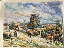 Tableau Robert L P Lavoine - huile - le moulin de la galette Montmartre - signé