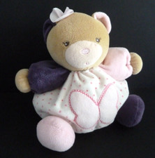J1. Doudou peluche boule KALOO OURS rose violet blanc papillon pois 18cm - TTBE