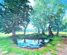 tableau huile original : hanbury hall étang I