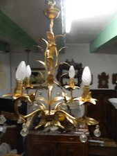 Ancien lustre art nouveau métal doré, feuillage de laurier.