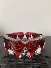 SAINT LOUIS Cendrier Ciselé Cristal Rouge Et Blanc | diam.15cm Made In France