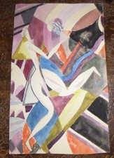 Composition cubiste aquarelle 1920's